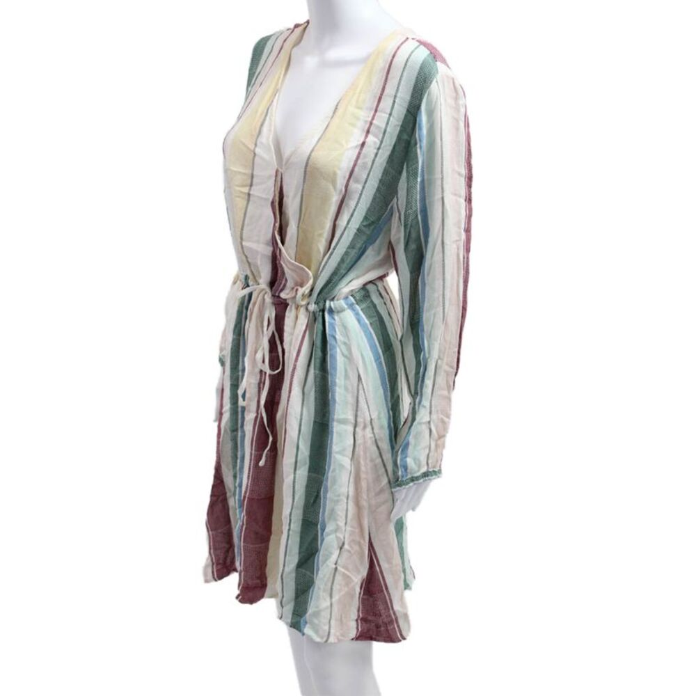 Rails Women Kaftan Dress Green Striped V-Neck Long Sleeve Cotton Blend Size L - Picture 2 of 4